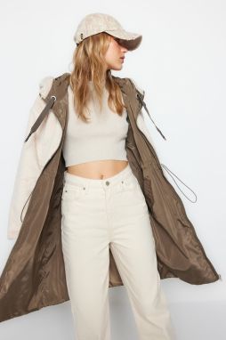 Trendyol Khaki Premium oversize obojstranný vodoodpudivý dlhý pulóver s kapucňou