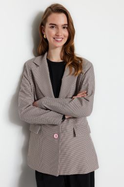 Trendyol Pink Double Buttoned Woven Lined Plaid Jacket