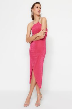 Trendyol Fuchsia dvojradové pletené elegantné večerné šaty