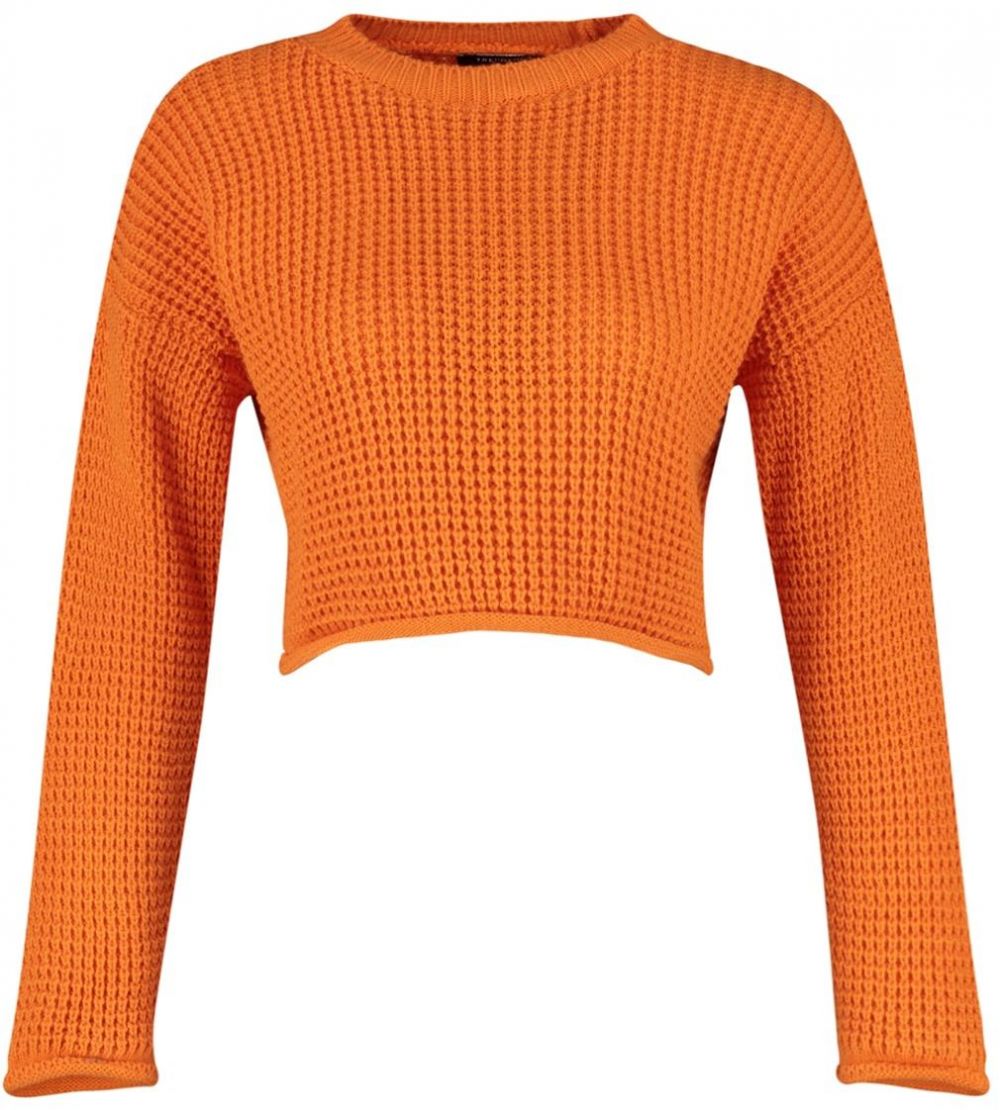 Trendyol oranžový crop pletený sveter