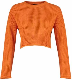 Trendyol oranžový crop pletený sveter