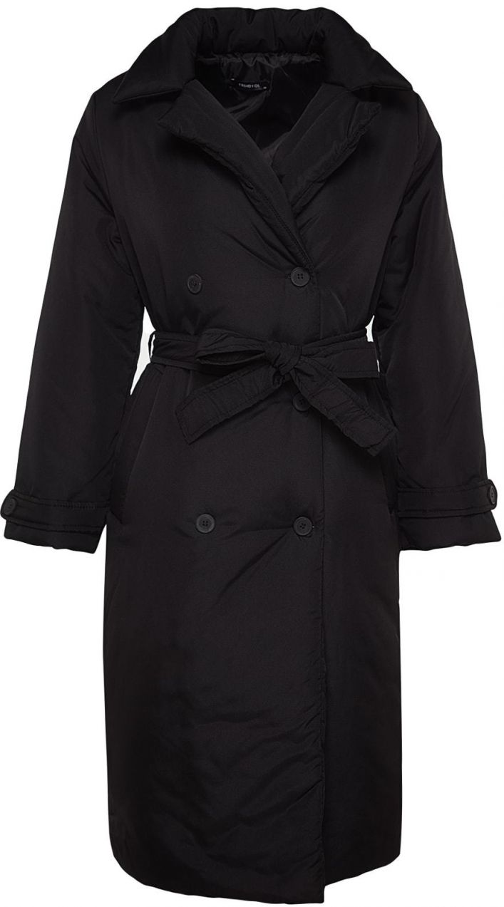 Trendyol Black oversize široký strih dlhý prešívaný kabát