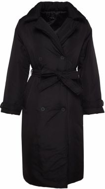 Trendyol Black oversize široký strih dlhý prešívaný kabát