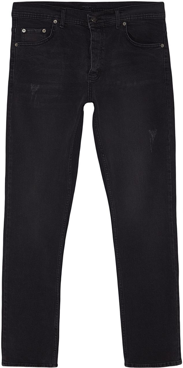Trendyol antracitové slim fit rifle s roztrhaným efektom