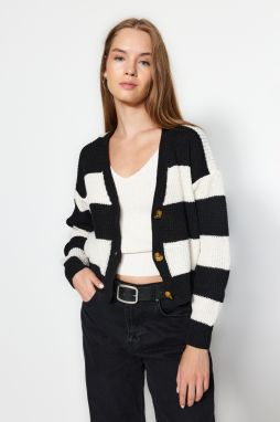 Trendyol Black V-Neck Color Block Pleteniny Sveter