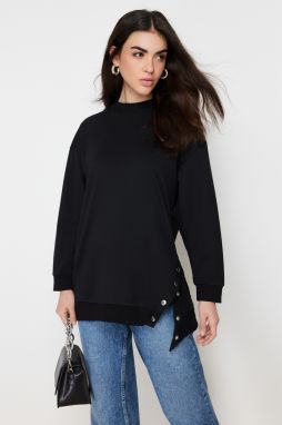 Trendyol Black Side Snap Detailed Knitted Swatshirt