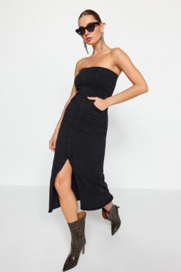 Trendyol Black Slit Midi džínsové šaty