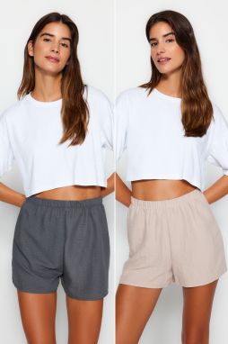 Trendyol Beige-Multicolor 2 Pack Viscose Woven Shorts