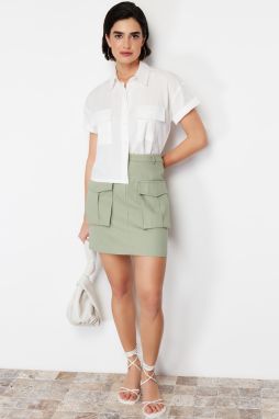 Trendyol Mint Premium Quality Mini Length Woven Skirt with Pocket Detail