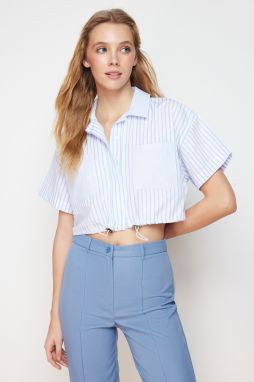 Trendyol Blue Striped End Elastic Stopper Woven Shirt