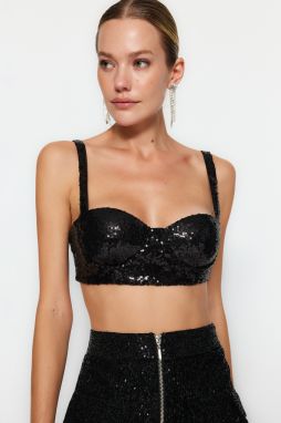 Trendyol Čierny Flitrovaný Crop Bustier