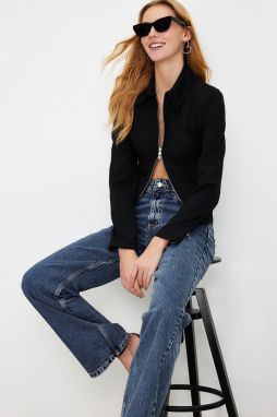 Trendyol Black Zipper Detailed Fitted Woven Shirt