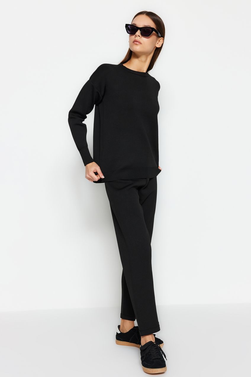 Trendyol Black Relaxed Double Plain Knitwear Bottom-Top Set Hijab Bottom-Top Set