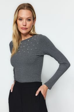 Trendyol antracitový kameň detailne rebrovaný pružný zapínací pletený body