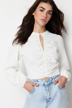 Trendyol Ecru Crop Gathered Detailed Woven Blouse