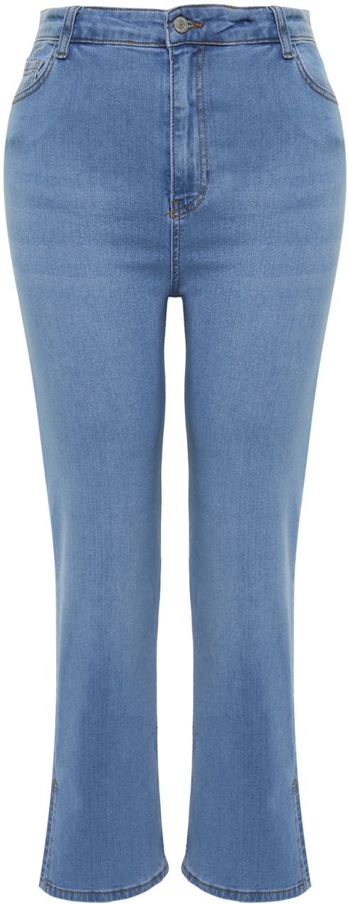Trendyol Curve Light Blue Slit Detail Straight Fit Denim Jeans