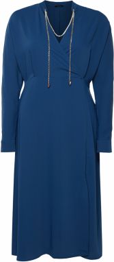 Trendyol Curve Navy Blue Double Breasted Collar Chain Accessory Stylish Midi Woven Dress
