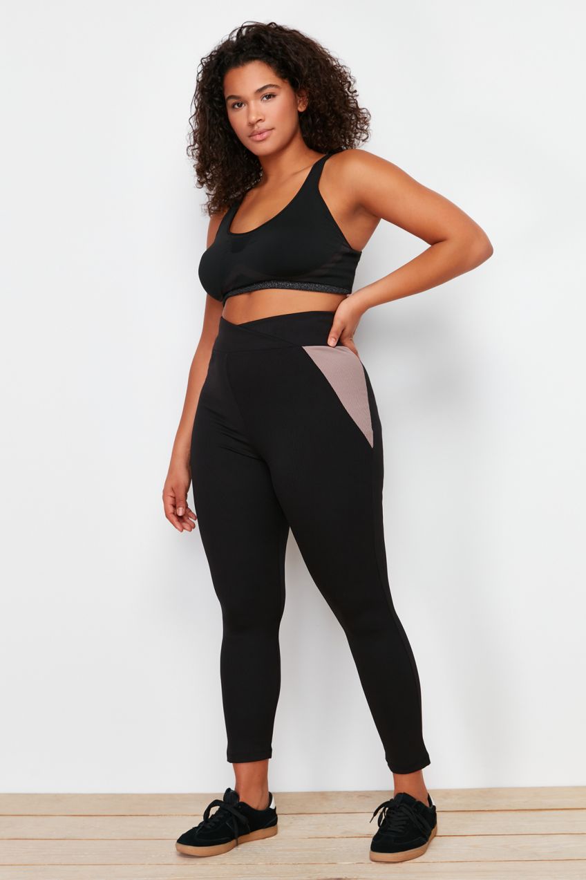 Trendyol Curve Black Color Block Ribbed Knitted Sports Leggings