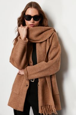 Trendyol Brown Knitwear Coat with Shawl