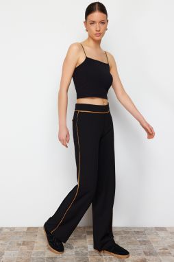Trendyol Black Contrast Stripe Detail Wide Leg/Comfort Fit Flexible Trousers