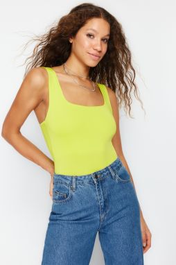 Trendyol Lime Fitted/Situated Back Detailed Square Neck Snaps Elastic Knitted Bodysuit