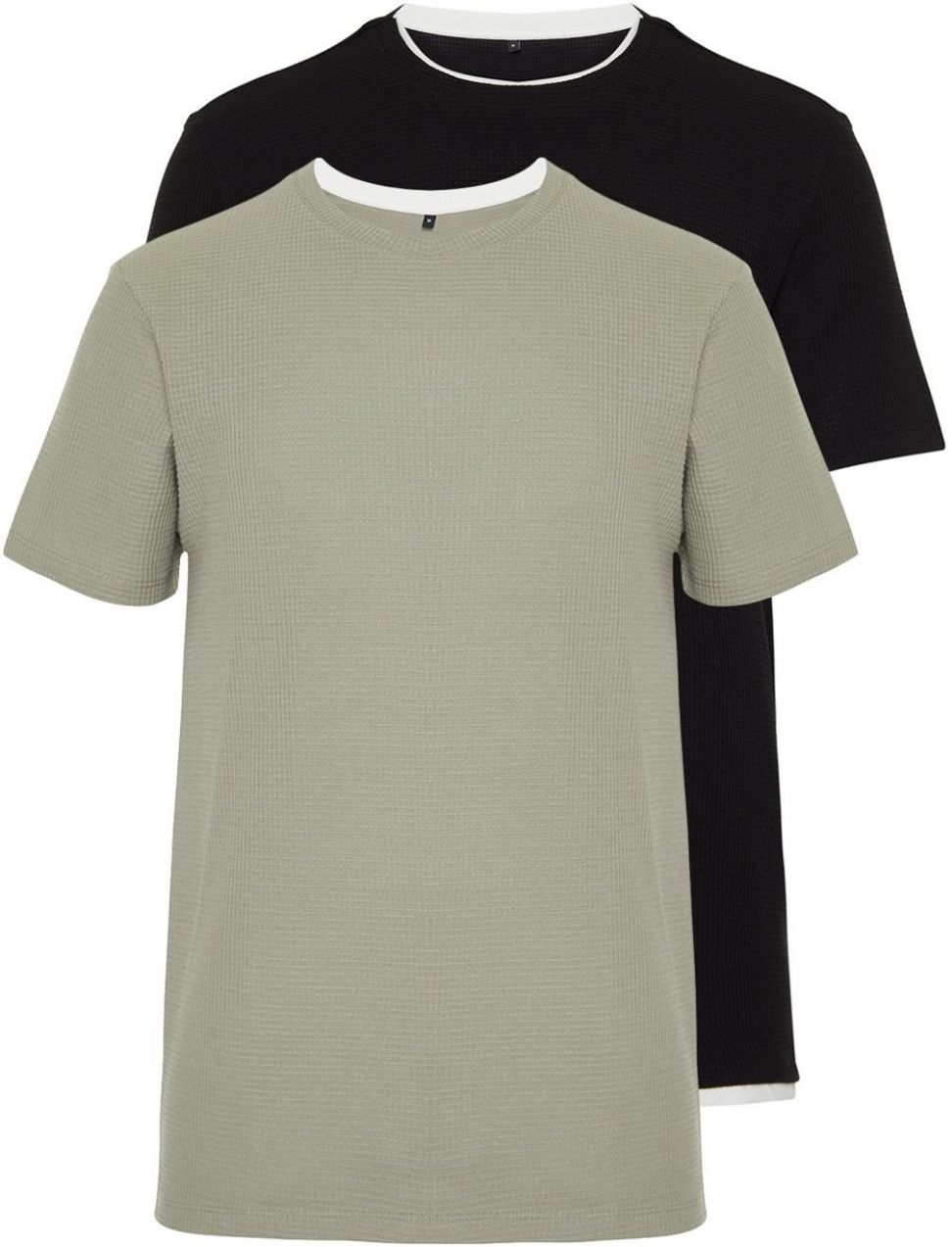 Trendyol Black-Mint Regular Cut 2-Pack Textured 100% Cotton T-Shirt