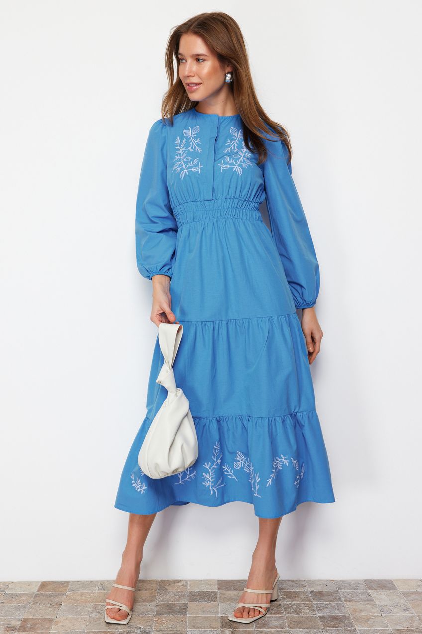 Trendyol Blue Embroidery Detailed Woven Dress