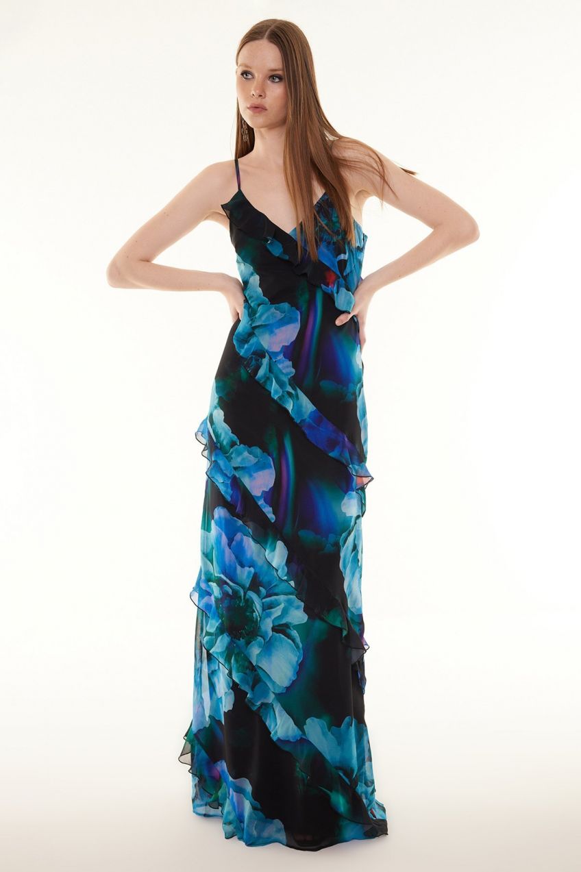 Trendyol Multicolored Ruffled Woven Long Evening Dress