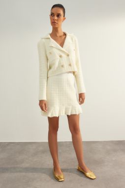 Trendyol Limited Edition Ecru Soft Textured Ruffle Detailed Knitwear Skirt