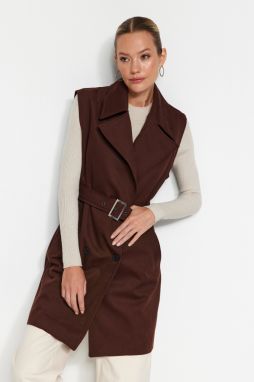 Trendyol hnedá oversize pásová trenčkotová vesta