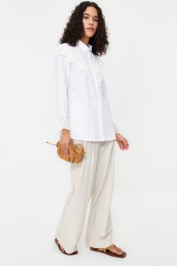 Trendyol Ecru Brode Detail Cotton Woven Shirt