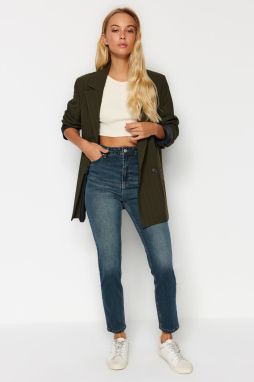 Trendyol Blue Slim Mom džínsy s vysokým pásom