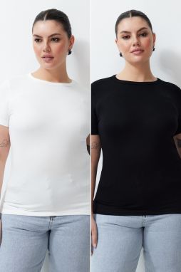 Trendyol Curve Black-Ecru 2 Pack Viscous Flexible Knitted Blouse
