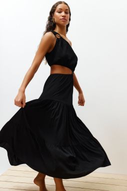Trendyol Black Maxi Woven Cut Out/Window One Shoulder Beach Dress