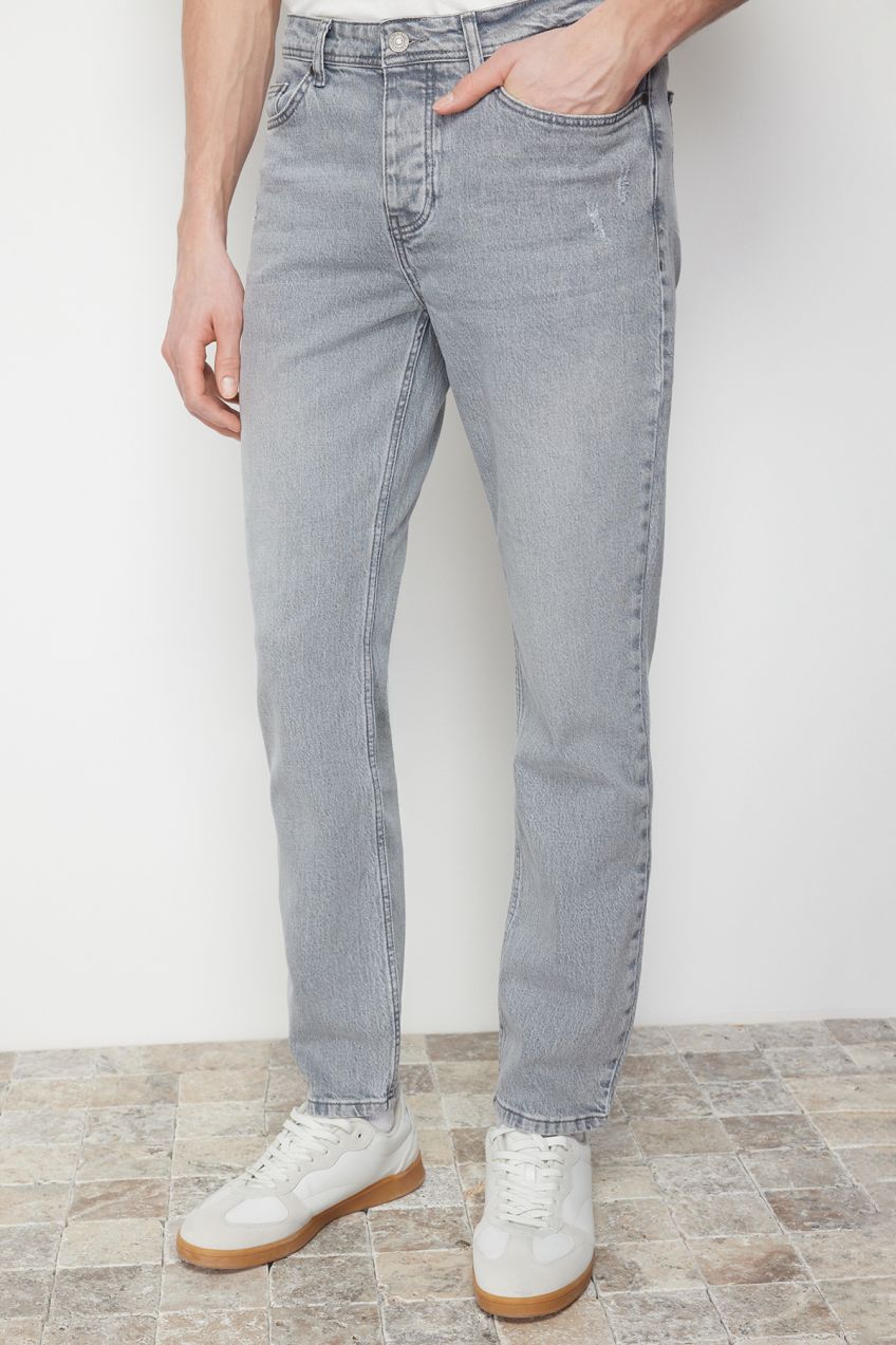 Trendyol Gray Slim Fit Frayed Jeans Trousers
