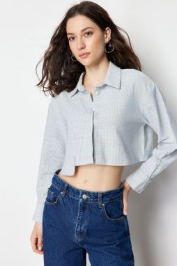 Trendyol Ecru Striped Asymmetric Pocket Crop Cotton Woven Shirt