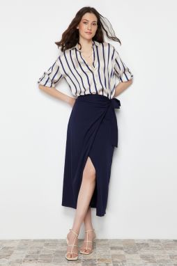 Trendyol Navy Blue Double Breasted Tie Detailed Maxi Length Woven Skirt