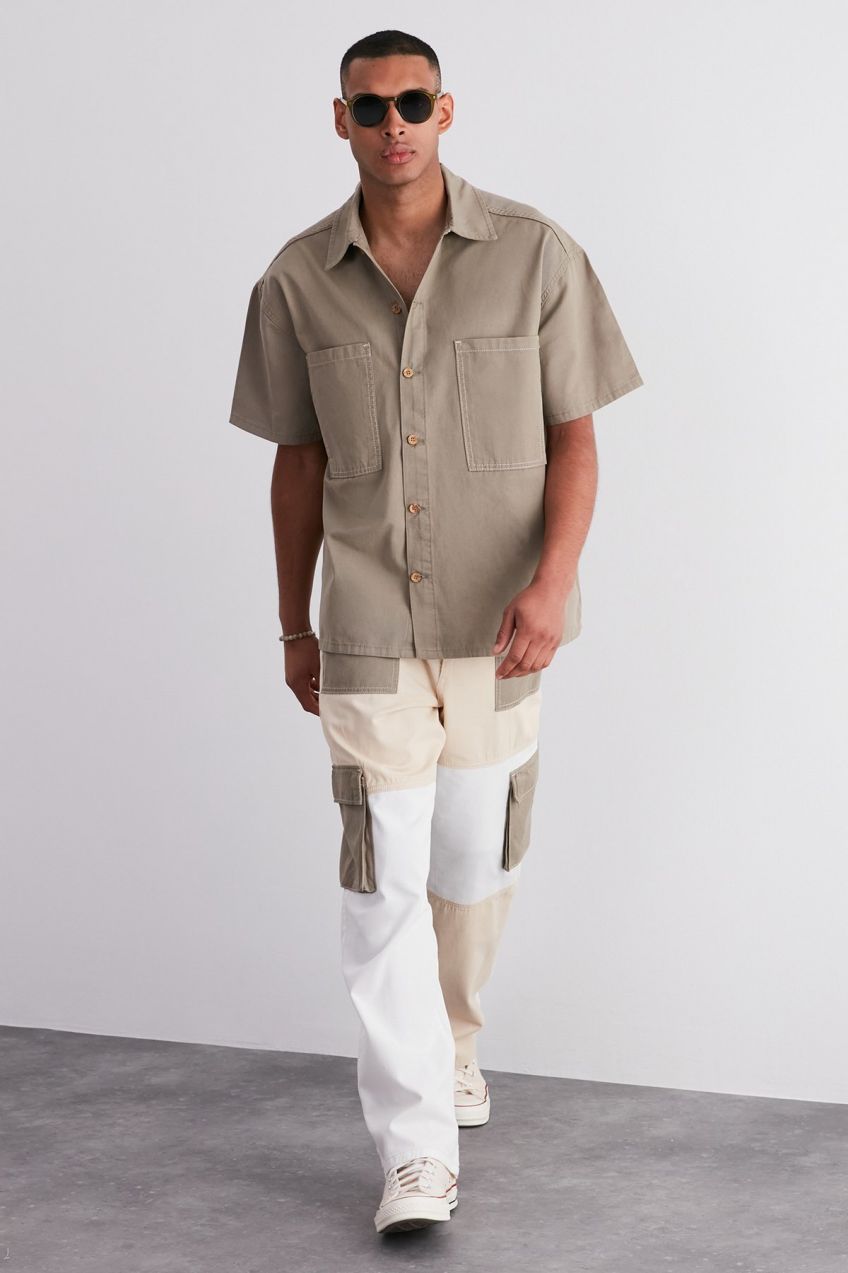 Trendyol Limited Edition Khaki Oversize Fit Collar Pocket Detailed Shirt