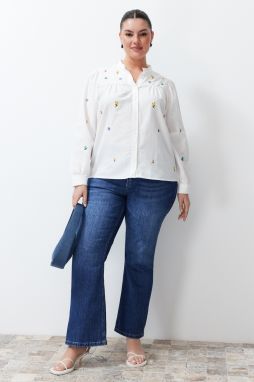 Trendyol Curve Ecru Embroidered Woven Shirt