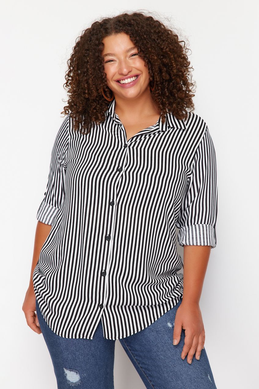 Trendyol Curve Black and White Striped Shirt