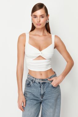 Trendyol White Crop Window/Cut Out Detail Knitted Blouse