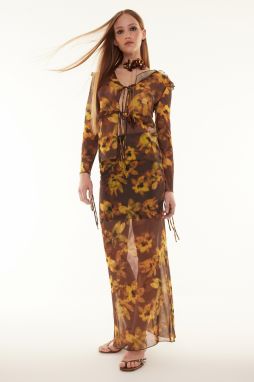 Trendyol Multicolored Floral Patterned Lined Knitted Tulle Skirt
