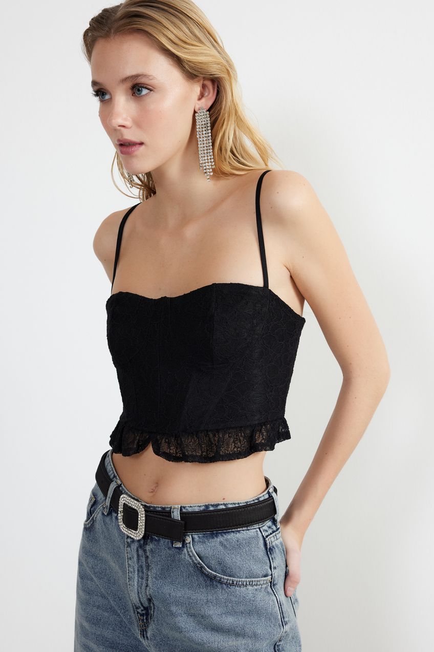 Trendyol Black Crop Knitted Lace Bustier