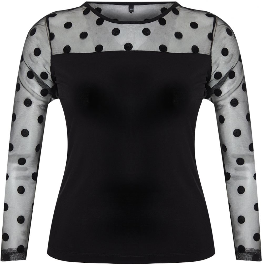Trendyol Curve Black Polka Dot Mesh Detailed Knitted Blouse