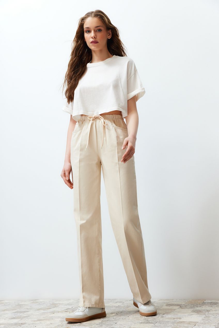 Trendyol Stone More Sustainable High Waist Wide Leg Jeans with Elastic Waist