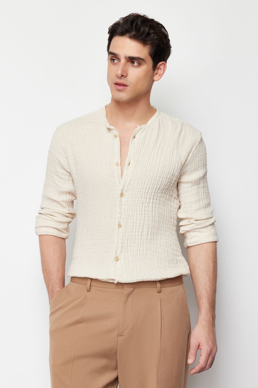 Trendyol Stone Muslin Crew Neck Regular Fit Shirt