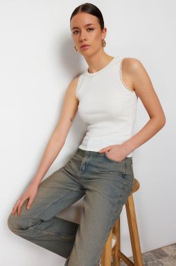 Trendyol Ecru Fitted Lace Striped Ribbed Stretchy Knitted Undershirt