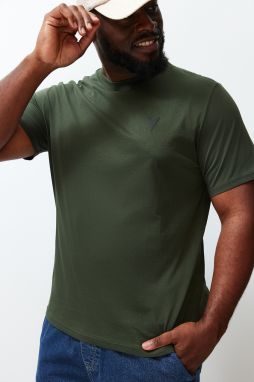 Trendyol Plus Size Khaki Regular/Normal Fit Potlačené 100% Bavlnené Tričko