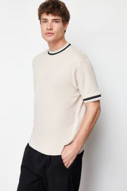 Trendyol Stone Relaxed/Comfortable Cut Textured Stripe Detailed T-Shirt