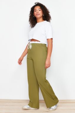 Trendyol Curve Khaki Stretch Waisted Wide Leg / Wide Cut Woven Fabric Trousers